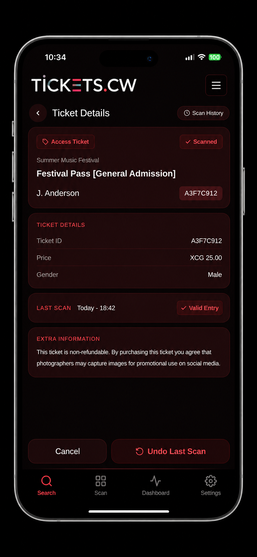 Scanned Ticket Details